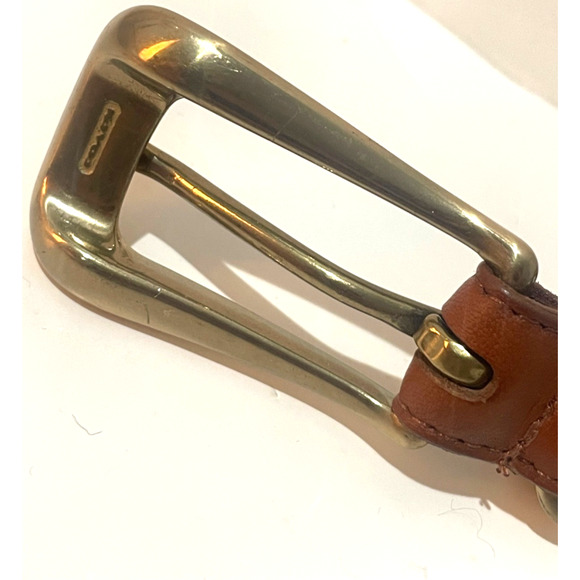 Coach Brown Leather Skinny Belt Handcrafted Cowhide Gold Buckle Women Size L - Picture 11 of 13